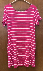 Yelete rosa & weiß gestreiftes T-Shirt Kleid mit Taschen & Kreuzriemen hinten! - Bild 1 von 9
