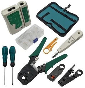 9-in-1 Network Toolkit: RJ45 Ethernet Crimper, Krone PunchDown, Cable Tester - Picture 1 of 9