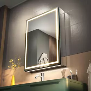 LED Lighted Bathroom Medicine Mirror Cabinet with Sockets & Usbs, Anti-Fog Dimma - Picture 1 of 10