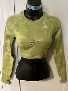 Top donna Gymshark taglia XS Adapt mimetico senza cuciture manica lunga crop top verde nuovo - Foto 1 di 8