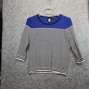 Talbots Women's Blue White Black Striped Long Sleeve Round Neck T Shirt Size PL - Picture 1 of 5