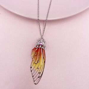 Fairy Silver Pendant Resin Red Butterfly Wing Necklace Wedding Jewelry Gift 
