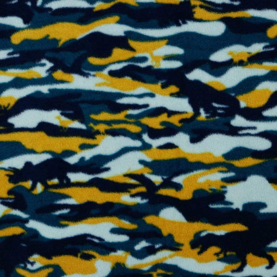 MICRO Soft Fleece Fabric Material CAMOUFLAGE DINO - BLUE - Image 1 of 1