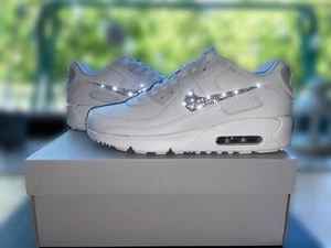 Nike Air Max 90 Leather weiß Strass Swarovski Custom Sneaker Glitzer Geschenk - Bild 1 von 3