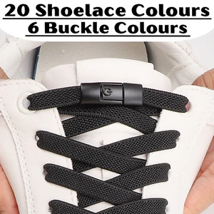 No Tie Elastic Shoe Laces Quick Lock Multi Colours Flat Shoelaces Kids Adult UK - Picture 1 of 114