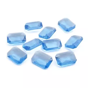 Lot (10) große Tschechische Vintage Hand Achteck facettiert blau Glas Strass 25x18mm - Bild 1 von 3