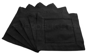 Servilletas de cóctel Hemstitch de 6" - 100% lino - negras - monograma bordado en blanco - Imagen 1 de 3