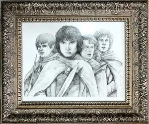 ¡Venta de arte! FRODO & THE BOYS El Señor de los Anillos de Tolkien - ¡enmarcado y listo para colgar! - Imagen 1 de 1