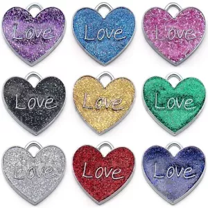 Targhetta ID cuore glitter LOVE PET incisa personalizzata con nome CATTO CANE | anello include - Foto 1 di 13