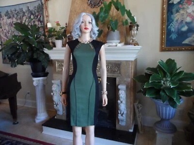 Vestido Vaina Jason Wu Negro/Verde Militar Acolchado Colección Otoño 2012 Talla 0 Foto 1 de 4