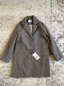 NEW ZARA TAUPE BROWN PLAID COAT 11-12 YEARS - Picture 1 of 8