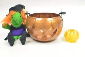 Halloween Zeug Hexe Plüsch Jack O Laterne Kerzenhalter kleiner Kürbis  - Bild 1 von 9