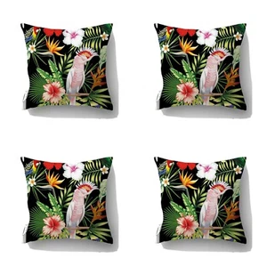 Set of 4 Tropical Birds Indoor/Outdoor Throw Pillow Covers 18x18 - Picture 1 of 3