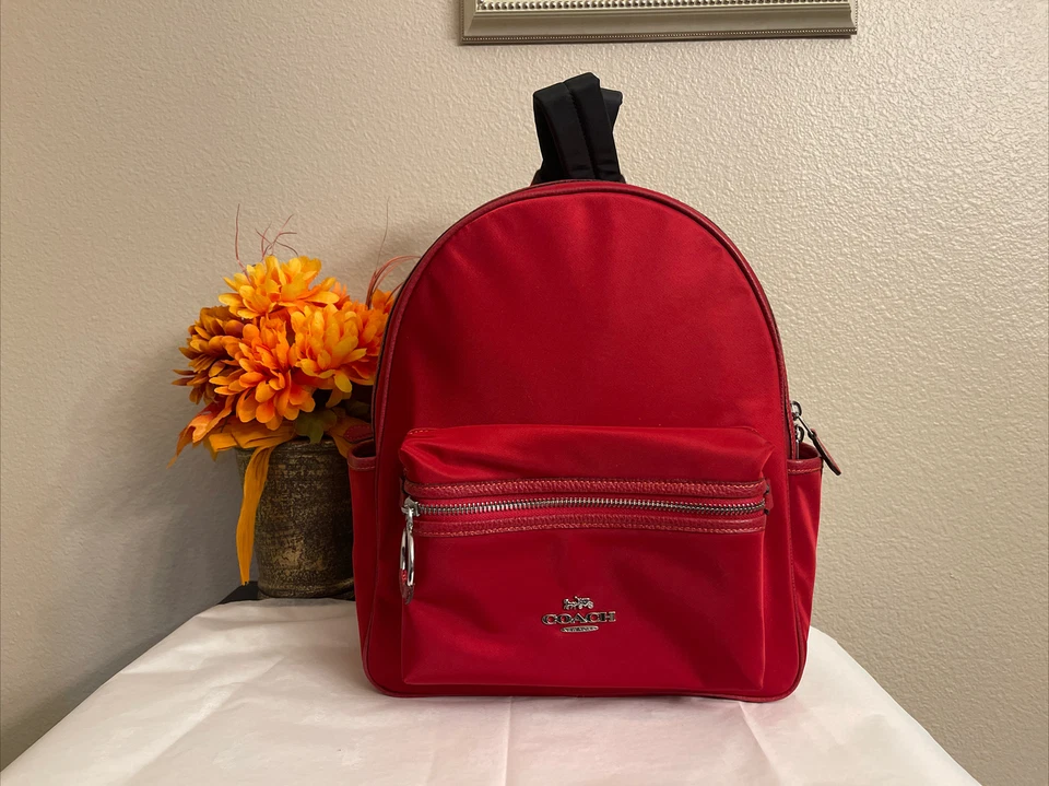 COACH Ellis Backpack BMedium Leather Nylon CA210 Red