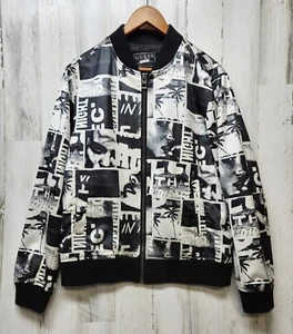 GUESS Jacke Herren Medium Schwarz Weiß Bomber Alpine Satin Polaroid Print - Bild 1 von 9