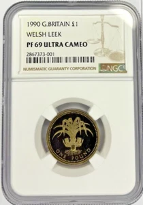 1990 Great Britain One Pound Welsh Leek Proof NGC - Picture 1 of 2