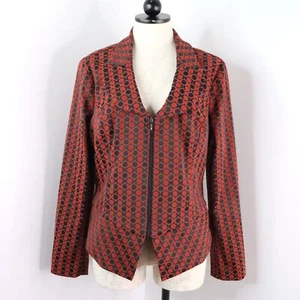 Samuel Dong Women's L Black & Red Mod Retro Print Zip-Up Stretch Blazer Jacket - Picture 1 of 10