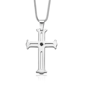 925 Sterling Silver Cross Pendant with Black Diamond Bold Jewelry Statement - Picture 1 of 4