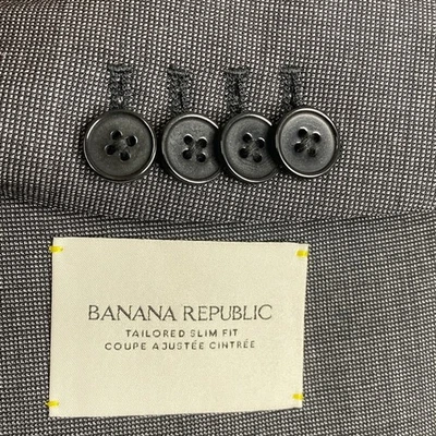 Banana Republic Suit Mens 38R 32 x 30 Gray Nailhead Wool Stretch Slim Fit - Image 1 of 4