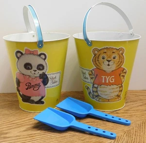 2x Vintage Shirt Tales Metal Tin Pail Bucket Shovel Pammy & TYG Tiger Hallmark - Picture 1 of 18