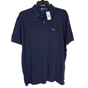 VTG 90s Polo Ralph Lauren Navy Blue Polo Shirt XL Classic Mesh Preppy Deadstock - Picture 1 of 7
