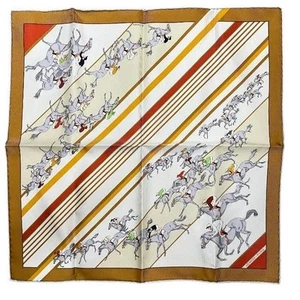 HERMES Carr 45 Petit Carr Handkerchief LES COURSES Horse Racing Horse Pat - Picture 1 of 8