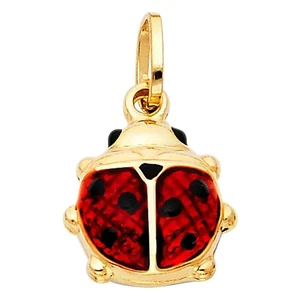 14k Gold Ladybug Pendant Solid Yellow Gold Red Enamel Insect Charm - Picture 1 of 5