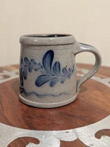 Vintage 1995 Rowe Pottery Works Salt Glazed Stoneware Coffee Mug W/Cobalt Design - Picture 1 of 9