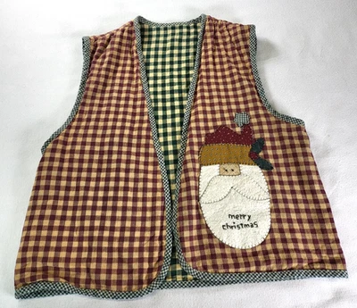 Chaleco de vacaciones reversible a cuadros de guinga de colección otoño y Navidad hecho a mano S/M Foto 1 de 4