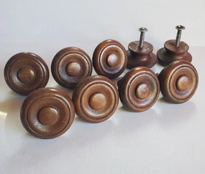 9 Vtg Mahogany Drawer Pulls 1.75 Inch Round Cabinet Knobs Turned w Screws - Picture 1 of 17