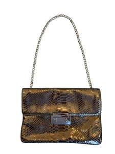 Michael Kors Metallic Bronze Python Embossed Leather Clutch Shoulder Bag - Picture 1 of 5
