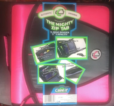 Case-it Mighty Carpeta con Cremallera y Cremallera Junta Tórica de 3" con Pestañas de 5 Colores Rosa Expansible Foto 1 de 4