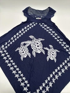 India Boutique Dress For Women One Size Blue Graphic Print Turtle..#26404 - Picture 1 of 11
