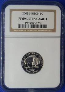 2005 S 5c Proof Bison Jefferson Nickel- Graded PF69 Ultra Cameo by NGC - Picture 1 of 2