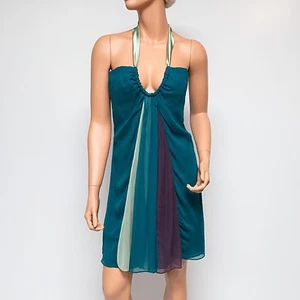 NWT Ingwa Melero Teal Multicolor Chiffon Mini Dress 2006 08 MCM $300 Small - Picture 1 of 6