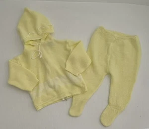 Vintage Babycrest Knit Back Zip Sweater & Footed Pants 3-6M Baby YELLOW • Japan - Picture 1 of 8
