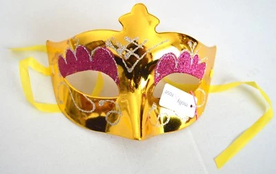 NEW Gold Yellow Metallic Glitter Masquerade Half Face Mask Gothic Halloween UK - Image 1 of 2