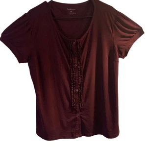 Pre Owned Women’s Van Heusen Blouse Purple Frilly Front Sz XXL Festive Comfort - Picture 1 of 8