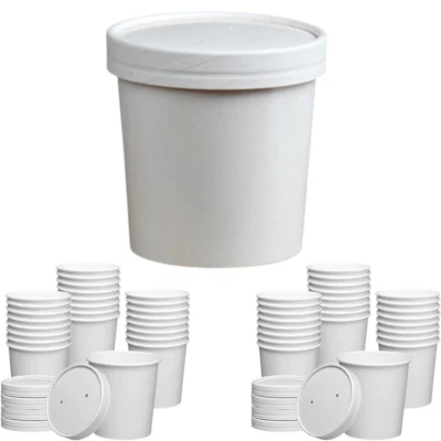 White Soup Container 12oz Paper Ice Cream Cup | Takeaway Bowl for Hot/Cold Food - Image 1 of 4