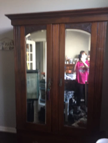 Large Vintage Clothes Armoire With Mirror Cover