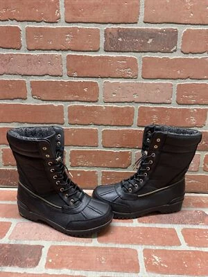 CALL IT SPRING Black Leather Drawstring Faux Fur Lined Boots Women’s Size 8 - Image 1 of 4