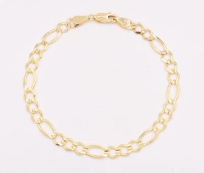 5.5mm Mens Royal Figaro Link Chain Bracelet Real Solid 10K Yellow Gold All Sizes - Image 1 of 4