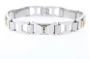 11.4mm Acero Inoxidable & 14k Oro Amarillo 1.0ctw Original Topacio Azul Pulsera - Imagen 1 de 8