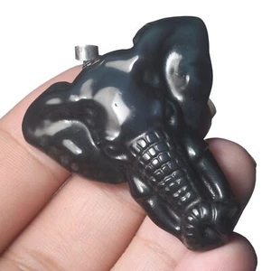 1.85" Natural Rainbow Obsidian Hand Carved Elephant Head Pendant #37E22 - Picture 1 of 8