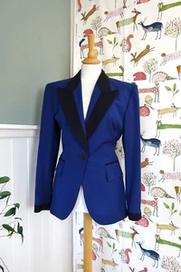 Vintage ESCADA MARGARETHA LEY Blue & black New Wool jacket blazer size 36 UK 6/8 - Picture 1 of 12