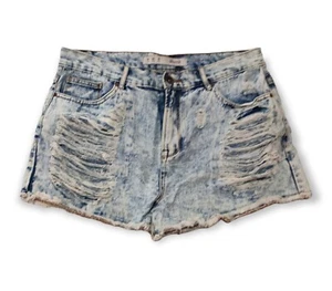 Primark Distressed Denim Mini Shorts UK 14 Light Blue Denim Grunge Rocker - Picture 1 of 9