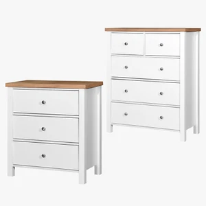 White Chest of Drawers Oak Style Top Modern Cottage Bedroom Storage Furniture - Picture 1 of 24