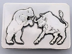 Bears & Bulls Stock Market Investor Trader Sterling Silver Vintage Belt Buckle - Picture 1 of 3