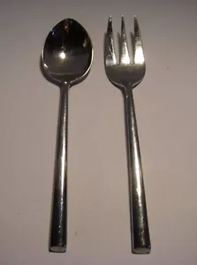 2 PC CRATE AND BARREL Cambridge OONA Serving Spoon & Meat Fork Stainless - Picture 1 of 2