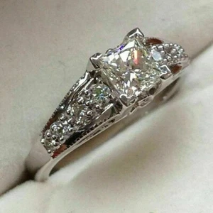 2.10 CT Princess Cut Lab-Created Diamond Engagement Ring 14K White Gold Over - Picture 1 of 5